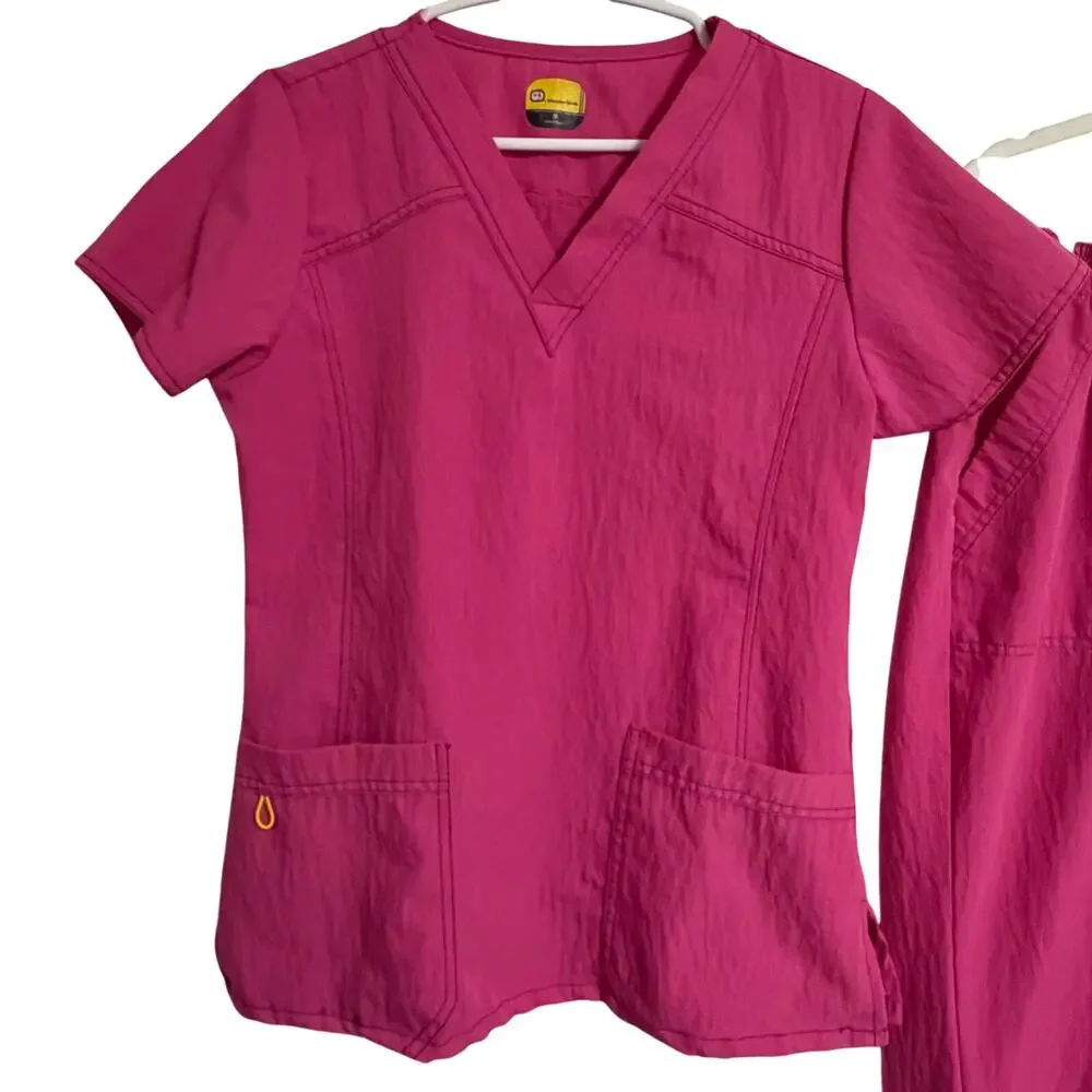 Women’s Wonder Wink pink matching scrub set sz S nurse attire medical colorful